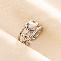 Говлит Регулируемые 304 манжеты из нержавеющей стали с открытыми кольцами для женщин, круглые, с естественным Howlite, цвет нержавеющей стали, 11 мм, внутренний диаметр: 17 мм