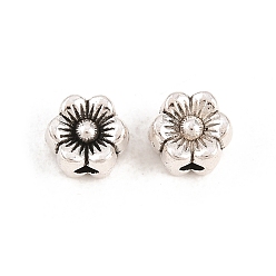 Античное Серебро Сплавочные овальные бусины тибетского стиля , цветок, без кадмия и без свинца и без никеля, античное серебро, 5.5x6.5x4.5 мм, отверстие : 1.6 мм