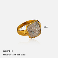 Квадрат 304 палец кольца из нержавеющей стали, настоящее золото и нержавеющая сталь, вакуумное покрытие pvd, квадратный, размер США 7 (17.3 мм)