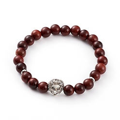 Кокосово-Коричневый Круглые эластичные браслеты из натурального дерева с бусинами, с бусинами из сплава в форме головы льва и 304 распорными бусинами из нержавеющей стали, кокосового коричневый, внутренний диаметр: 2-3/8 дюйм (6 см)