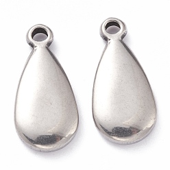 Stainless Steel Color Non-Tarnish 201 Stainless Steel Pendants, Teardrop, Stainless Steel Color, 19x9x3mm, Hole: 1.6mm