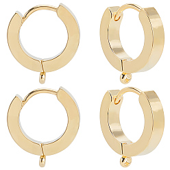 Настоящее золото 24K 16 шт. 201 фурнитура для сережек-колец из нержавеющей стали, с вертикальной петлей, с 316 хирургическими серьгами из нержавеющей стали, кольцо, реальный 24 k позолоченный, 15x13x3 мм, отверстие : 1.4 мм, штифты : 1 мм