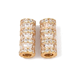Chapado en Oro Real 18K 925 cuentas de circonita cúbica transparente micropavé de plata de ley, chapado en rack, larga duración plateado, columna, real 18 k chapado en oro, 12x5~5.5 mm, agujero: 2.5 mm