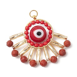 Красный Камень Подвески из натуральной красной ограненной яшмы и бусин ручной работы в технике лэмпворк, талисманы от сглаза с кольцами для прыжков, золотые, 24x28x8 мм, отверстие : 2.8 мм