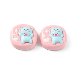 Pink Opaque Cute Cartoon Resin Cabochons, Rectangle, Pink, 15.5~17x16~17.5x7.5~8mm