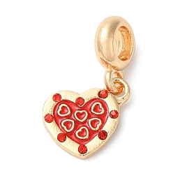 Золотой Стойки с покрытием из легкого сиамского горного хрусталя, европейские подвески с подвесками, Подвески-сердечки с большими отверстиями и красной эмалью, без кадмия, без никеля и без свинца, золотые, 25 мм, отверстие : 5 мм
