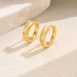 Золотой Элегантные серьги-кольца из латуни с прозрачным кубическим цирконием, золотые, 14.8x3.5 мм