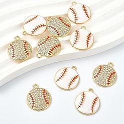 Baseball 10шт. 2 стили подвесок из сплава с эмалью и стразами, без свинца, без кадмии и без никеля, золотые, спортивные шармы-мячи, бейсбол, 21.5x18~18.5x3~4.5 мм, отверстие : 1.8~2 мм, 5 шт / стиль