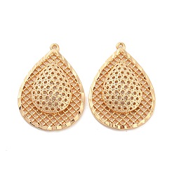 Light Gold Rack Plating Brass Hollow Pendants, Teardrop Charms, Cadmium Free & Nickel Free & Lead Free, Light Gold, 27x19x4.5mm, Hole: 1mm