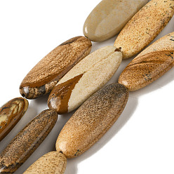 Пейзажный Джаспер Естественного изображения яшмы бисер нитей, гладкий плоский овальный, 30x12x5.5 мм, отверстие : 1.2 мм, около 16 шт / нитка, 14.96'' (38 см)