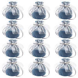 Стально-синий 12шт. бархатные подарочные пакеты для ювелирных изделий с завязками, с пластиковой имитацией жемчуга и белой пряжей, мешочки для конфет на свадьбу, стальной синий, 14.2x14.9x0.4 см