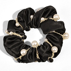 Schwarz Haargummis aus Kunstperlenimitat aus Kunststoff, Elastisches Scrunchie/Haargummi aus Stoff, Haarschmuck für Mädchen oder Frauen, Schwarz, 100 mm