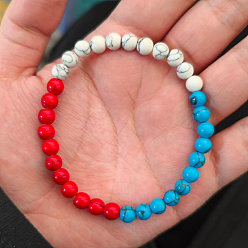 Смешанные камни Женские браслеты из круглых бусин из синтетической окрашенной бирюзы, говлита и натурального кианита, внутренний диаметр: 2-3/8 дюйм (6 см)