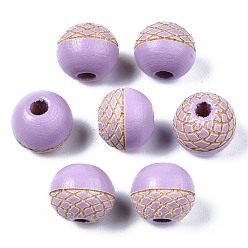 Сливовый Расписные бусы из натурального дерева, лазерная гравировка, круглые, слива, 10x9 мм, отверстие : 2.5 мм