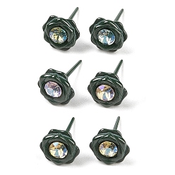 Темно-Зеленый Гипоаллергенные серьги-гвоздики из биокерамики с цирконием и керамикой, со стразами, не выцветает и не содержит никеля, цветок, темно-зеленый, 9x9 мм