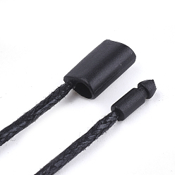 Black Waxed Cord with Seal Tag, Plastic Hang Tag Fasteners, Black, 185x2mm, Seal Tag: 11x7x4.5mm and 9x3mm, about 1000pcs/bag