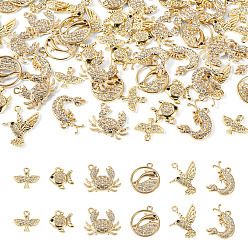 Light Gold 54 pcs 6 styles pendentifs en alliage de strass, sans plomb et sans cadmium, mélanges de forme, or et de lumière, 13.5~24x14~22x2~3mm, Trou: 1.6~2mm, 9 pcs / style