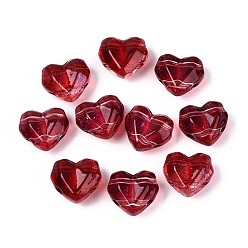 Темно-Красный Прозрачные стеклянные бусины, сердце, граненые, с блеском порошок, темно-красный, 13x14.5x8 мм, Отверстие : 1.4 мм & 1.5 мм, Около 606 шт / 1000 г