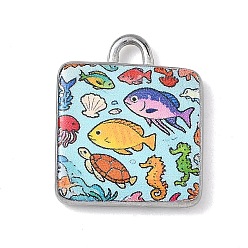 Fish Печатные 304 подвески из нержавеющей стали, квадратных амулеты, рыба, 18x15x3 мм, отверстие : 2.5 мм
