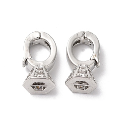 Платина Латунные микропаве прозрачные кубические циркониевые усилители укороченные кулоны, навесные поручительства, без кадмия, без никеля и без свинца, ромб, платина, 14x7x8 мм, отверстие : 3x1 мм