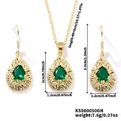 Зеленый Комплекты из латунных стеклянных подвесных серег и ожерелий с подвесками для женщин, золотые, зелёные, ожерелья: 15.75 дюйм (40 см)