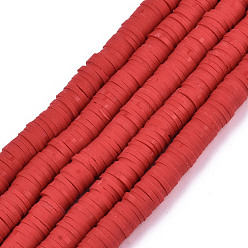 Indian Red Handmade Polymer Clay Beads Strands, for DIY Jewelry Crafts Supplies, Heishi Beads, Disc/Flat Round, Indian Red, 8x0.5~1mm, Hole: 2mm, about 350~387pcs/strand, 15.75 inch~16.14 inch(40~41cm)