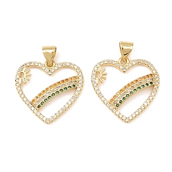 Разноцветный Латунные микро проложить кубического циркония подвески, сердце прелести, стойки покрытие, долговечный, без кадмия и без свинца, реальный 18 k позолоченный, красочный, 20.5x20x3 мм, отверстие : 4.5x3.5 мм