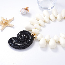 Белый Подвеска в форме морской ракушки из пластика, каплевидные бусины, ожерелья для женщин, золотые, белые, 14.57 дюйм (37 см)