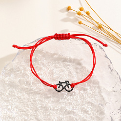 Красный Латунные браслеты из велосипедных звеньев, Регулируемые браслеты из плетеного хлопкового шнура для женщин и мужчин, красные, 3.94~10.24 дюйм (10~26 см)