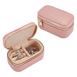 Pink Портативные дорожные прямоугольные коробки для хранения ювелирных изделий из искусственной кожи на молнии, футляр для сережек, Кольца, Браслеты, розовые, 8.5x4.9x4.1 см
