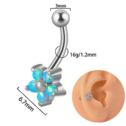 Цветок G23 серьги-гвоздики с изогнутой штангой и хрящевой частью из титана с глубоким небесно-голубым кубическим цирконием, платина, цветок, Длина стержня: 10мм, штифты : 1.2 мм