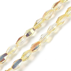 Champagne Gold Стеклянные бусины с гальваническим покрытием , с половиным покрытием, граненые, овальные, шампанское золото, 7.5x4.5 мм, отверстие : 0.9 мм, около 60 шт / нитка, 17.32'' (44 см)