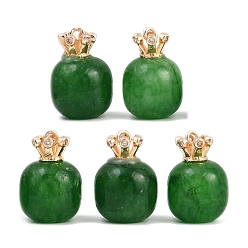 Зеленый Бусины-бочонки из натурального окрашенного белого нефрита с латунной короной, долговечный, стойки покрытие, золотые, зелёные, 17x12 мм, отверстие : 1.5 мм