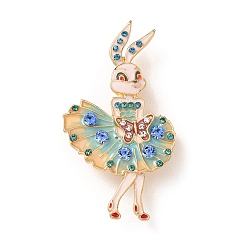 Бледно-бирюзовый Эмалевые значки в виде балерины-зайчика, штыри отворотом сплава горного хрусталя для одежды рюкзака, золотые, бледные бирюзовая, 54x29.5 мм