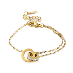 Золотой Римские цифры браслеты из нержавеющей стали, с кристально горный хрусталь, браслеты-цепочки для женщин, золотые, 6-1/4~7-7/8 дюйм (16~20 см)