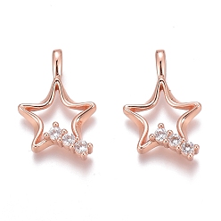 Rose Gold Brass Micro Pave Clear Cubic Zirconia Pendants, Long-Lasting Plated, Star, Rose Gold, 18x11x2.5mm, Hole: 1.5mm