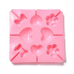 Pink DIY Lollipop Making Food Grade Silicone Molds, Candy Molds, Flower, Heart & Bowknot, 8 Cavities, Pink, 150x150x12mm, Fit for 3mm Stick