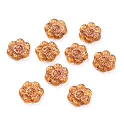 Goldenrod Czech Glass Beads, Flower, Goldenrod, 14x14mm, Hole: 0.8~1mm