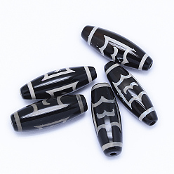 Roc/Peng Pattern Бусины дзи с узором рок / пэн в тибетском стиле, природных бисера агат, окрашенная и подогревом, рис, 28~30x9.5~10.5 мм, отверстие : 2~2.5 мм