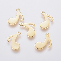 Золотой 201 прелести нержавеющей стали, музыкальная нота, золотые, 12x13x0.9 мм, отверстие : 1 мм