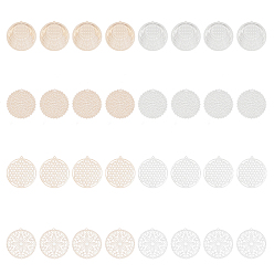 Platinum & Light Gold 32шт 8 стиль стойка покрытие латунные филигранные подвески, долговечный, плоские круглые с цветком, платина и светлое золото, 31.5~32x30~32x0.3~0.4 мм, отверстие : 0.9~1.4 мм, 4 шт / стиль