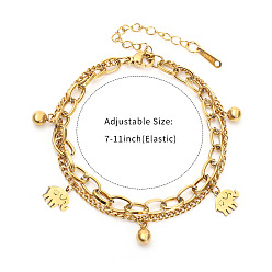 Слон 201 из нержавеющей стали шарм браслеты, 201 Двухслойные браслеты из нержавеющей стали с якорной и кабельной цепочкой для женщин, ионное покрытие (ip), долговечный, слон, 3.94 дюйм (10 см)