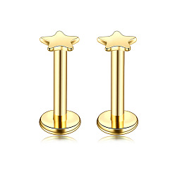 Золотой Звездные лабреты из нержавеющей стали с внутренней резьбой, 17 калибровочные пирсинг-гвоздики ювелирные изделия для женщин и мужчин, золотые, 8 мм, штифты : 1.2 мм