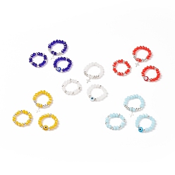 Gemischte Farbe 3Stk.-Stil Glas & Lampwork böser Blick Perlen Fingerringe Set, Kreuzcharme aus Messing für Damen, Gemischte Farbe, Innendurchmesser: 3 mm, 17.3~18.3 pc / style