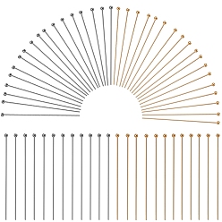 Real 24K Gold Plated & Stainless Steel Color 240 шт. 2 стили 304 штифты с шаровой головкой из нержавеющей стали, для изготовления бусин, реальный 24 k позолоченный и цвет нержавеющей стали, 50x0.6~0.7 мм (калибр 21~22), Руководитель: 1.8~2 mm, 120 шт / стиль