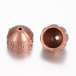 Красная Медь Концевики для шнура, сплав, тибетский стиль, Торцевые крышки, Красная медь, 12x10 мм, отверстие : 1 мм