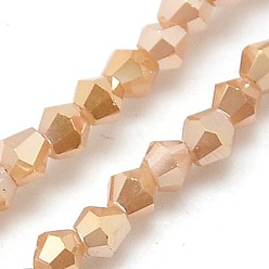 Bisque Electroplate Glass Beads Strands, Full Plated, Faceted, Bicone, Bisque, 3x3mm, Hole: 1mm, about 128~135pcs/strand, 13.8