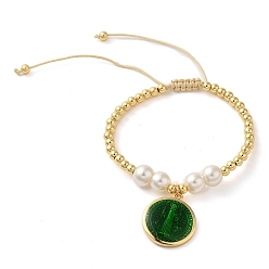 Серый Регулируемый плоский круглый браслет с амулетами святой девы, Браслеты из плетеных бусин из латуни и смолы, реальный 18 k позолоченный, серые, Внутренний диаметр: 1-7/8~x3-1/2 дюйм(4.7~8.9см)