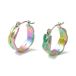 Rainbow Color 304 Широкие массивные серьги-кольца из нержавеющей стали для женщин с ионным покрытием (IP), Радуга цветов, 22x19x7 мм, штифты : 0.7 мм