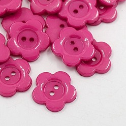 Deep Pink Acrylic Sewing Buttons for Costume Design, Plastic Buttons, 2-Hole, Dyed, Flower Wintersweet, Deep Pink, 16x2mm, Hole: 1mm
